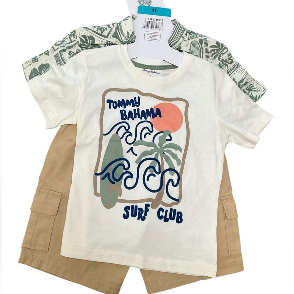Tommy Bahama Boy’s Shirts Short Set Green Tropical Size 4T NWT